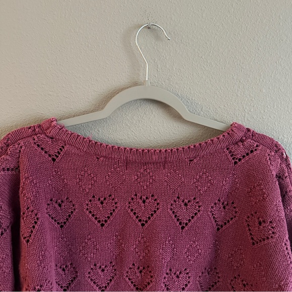 Vintage Pink Paris Sport Club Cotton Ramie Hearts Sweater - Picture 10 of 13